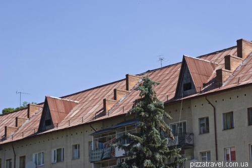 Typical Carpathian roof in Kosiv