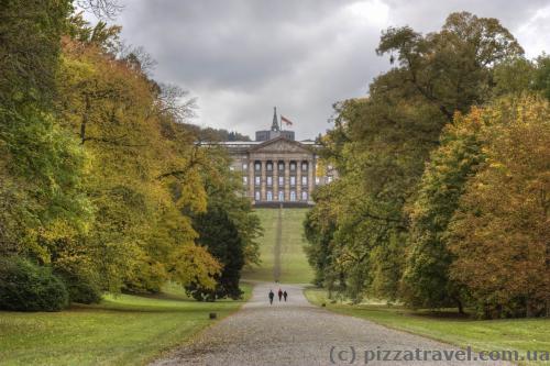 View of the Wilhelmshoehe Palace from the alley