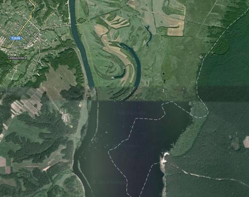 This image from Google Maps clearly shows the size of the Desna in spring.